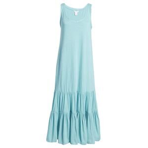Caslon Sleeveless Scoop Neck Raw Edge Maxi Dress Size Small in Teal Shore NWT